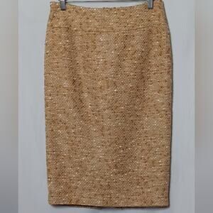 Lafayette148 New York Beige, Tan and Gold Metallic Wool Blend Skirt. 2
